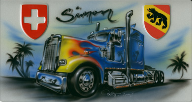 Airbrush auf Autoschild von Kenworth Lastwagen