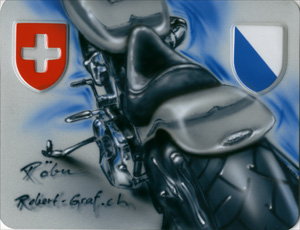 Airbrush ab Fotovorlage Harley Davidson auf Motorradschild 