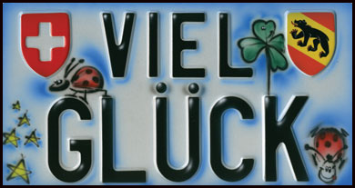 Airbrush Autoschild mit Glückfiguren