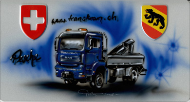 Airbrush ab Foto von Dummermuth Transporte auf Original Autoschild